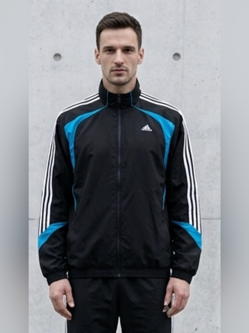 adidas Black and Blue Men's Track Windbreaker Jacket